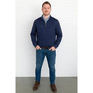 Robert Graham Navy Quarter-Zip Pullover Geometric Pattern Zipper Pocket Large